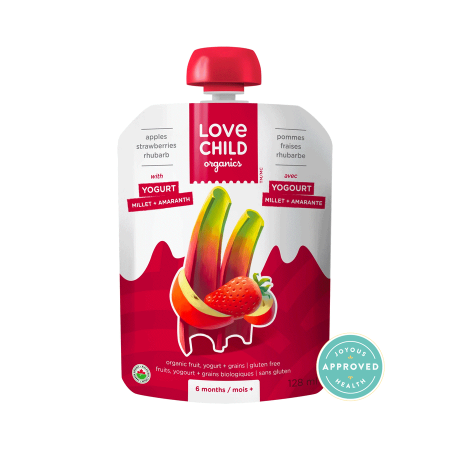 Love Child Organics Power Yo'rridge Apples, Strawberries & Rhubarb Pouch, 128ml