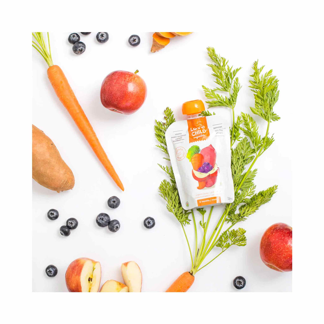 Love Child Organics Superblends Pouch - Apples, Sweet Potatoes, Carrots & Blueberries , 128ml