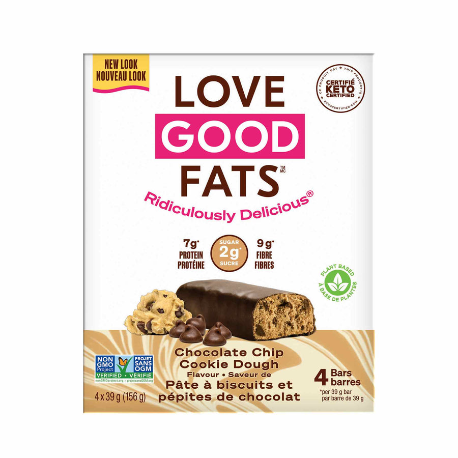 Love Good Fats Plant Based Chocolate Chip Cookie Dough Bar, 4x39g