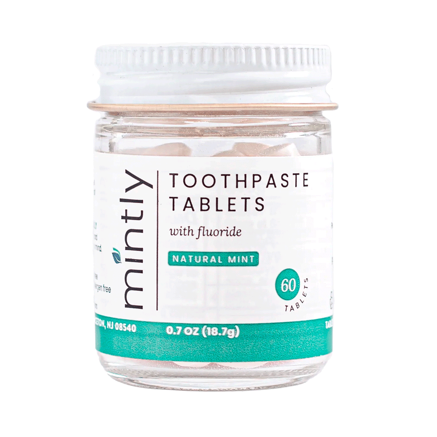 Mintly Toothpaste Tablets With Fluoride - Natural Mint, 1-Month Supply (60 Tablets)
