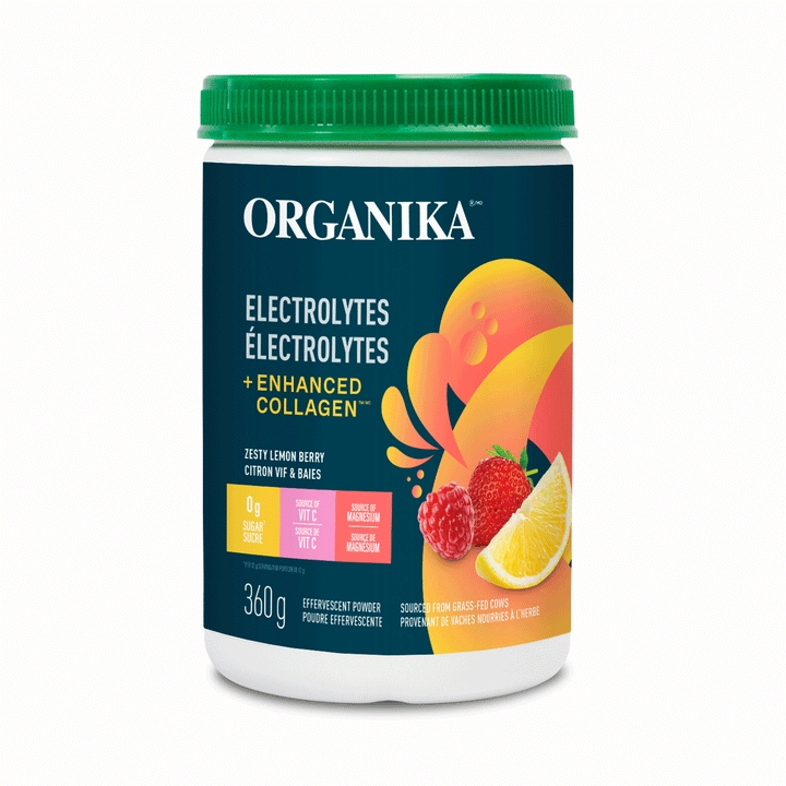 Organika Effervescent Electrolytes + Enhanced Collagen - Zesty Lemon Berry, 360g