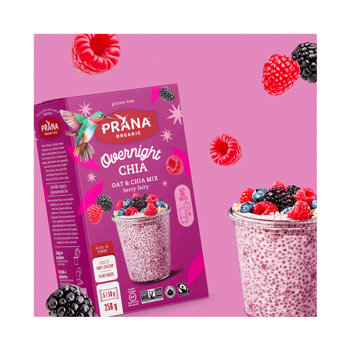 Prana Overnight Chia - Berry Fairy Organic Oat & Chia Mix, 250g