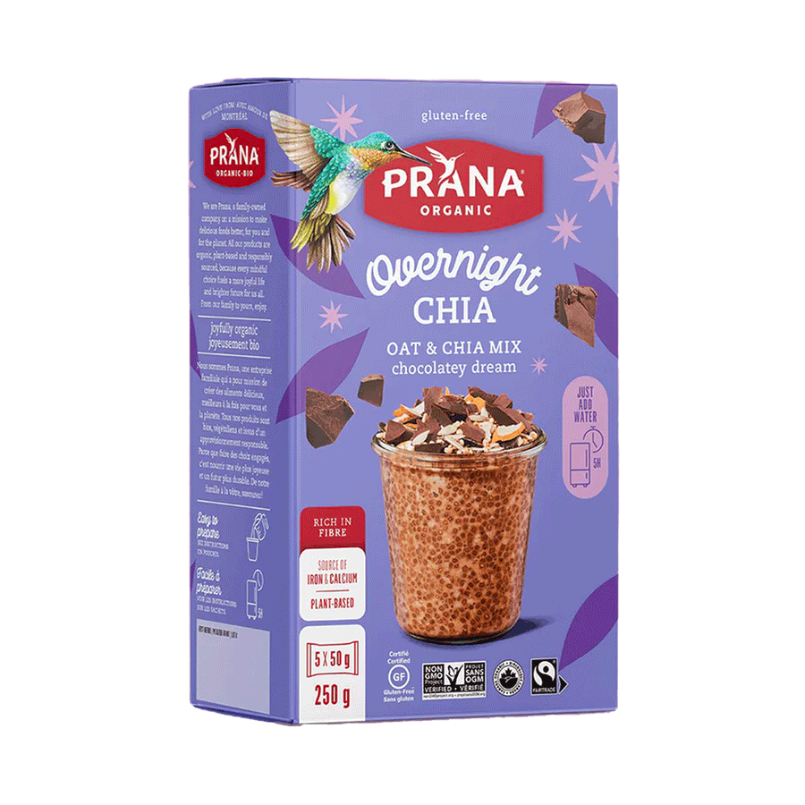Prana Overnight Chia - Chocolatey Dream Organic Oat & Chia Mix, 250g