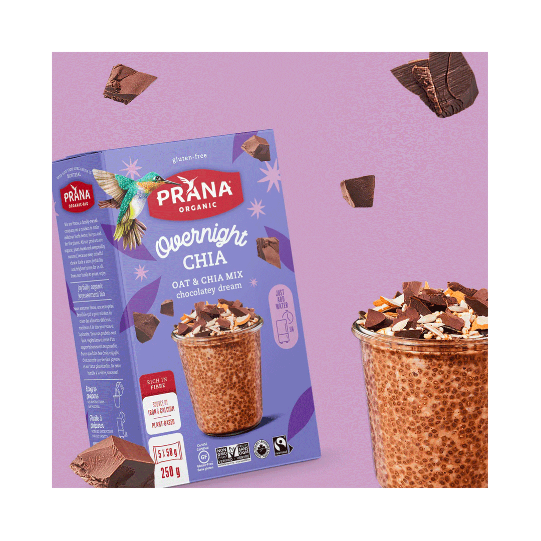Prana Overnight Chia - Chocolatey Dream Organic Oat & Chia Mix, 250g