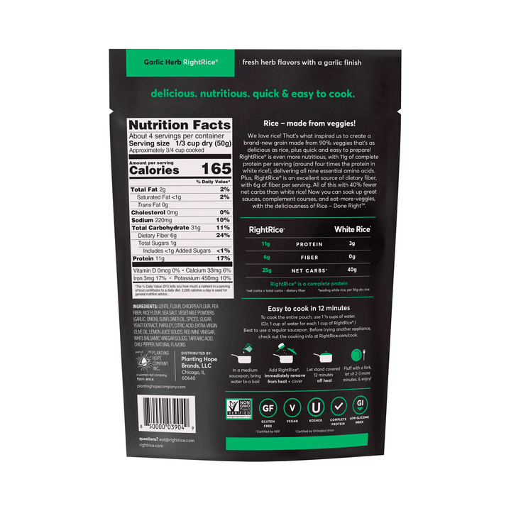 Right Rice Garlic Herb Rice Made From Vegetables, 198g