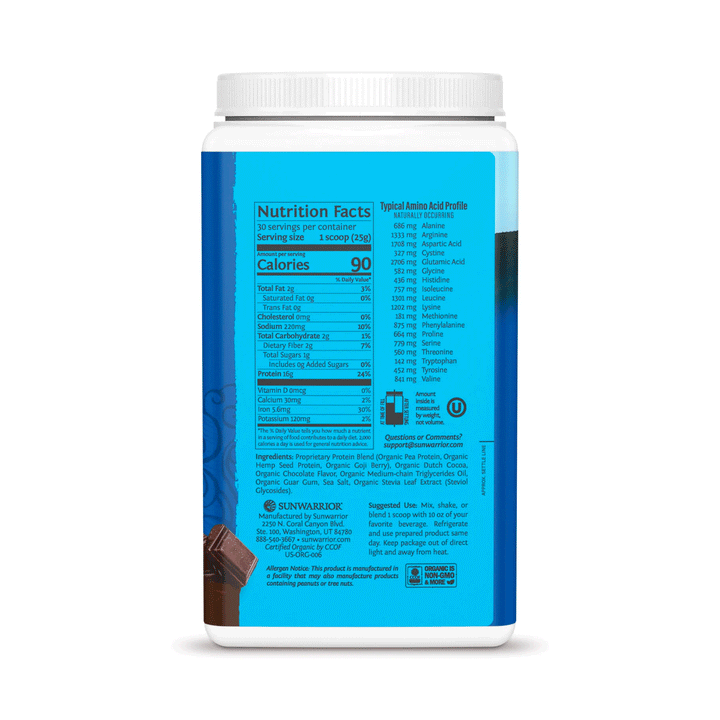 Sun Warrior Organic Warrior Blend Protein - Chocolate, 750g