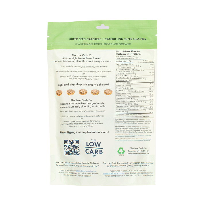 The Low Carb Co Artisan Super Seed Keto Crackers - Cracked Black Pepper, 101g