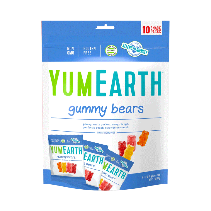 Yum Earth Organic Gummy Bears, 10 Snack Packs (20g each)